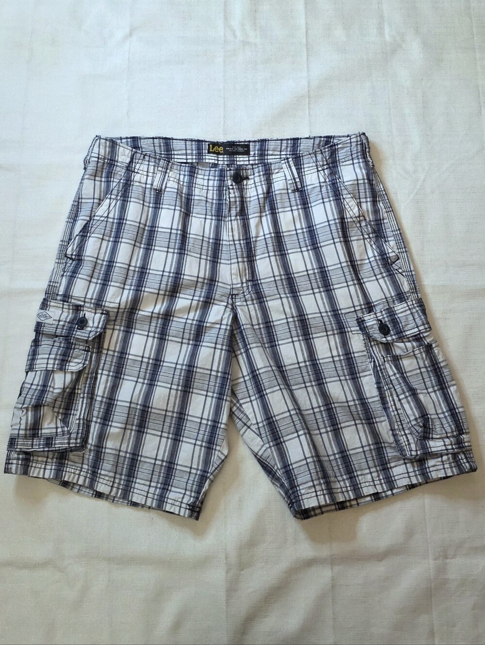 Lee Blue White Cargo Shorts Size 38 Utility Gorpcore Dadcore Casual